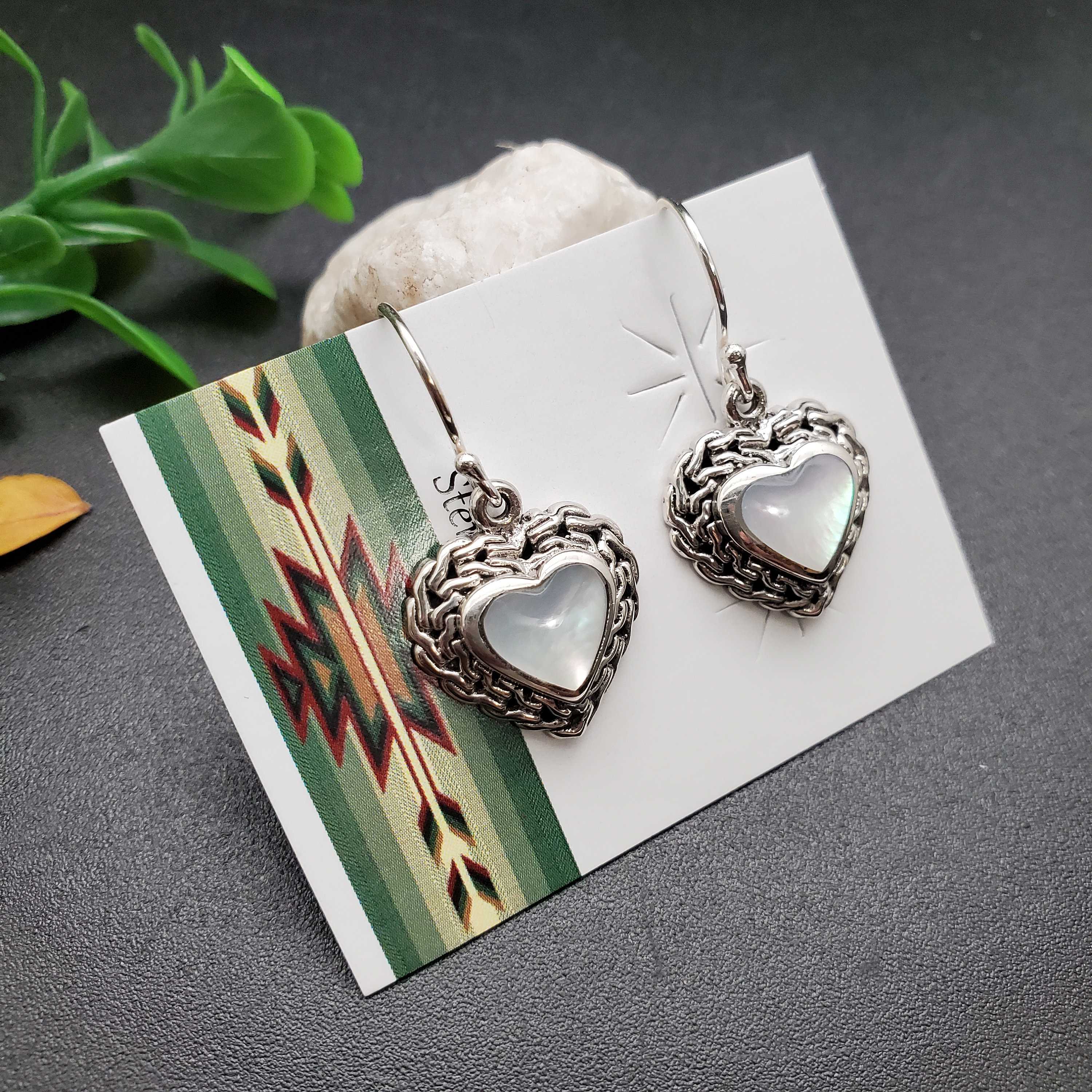 ATS-AYU001 | Dainty Heart White Mother of Pearl Dangle Earrings