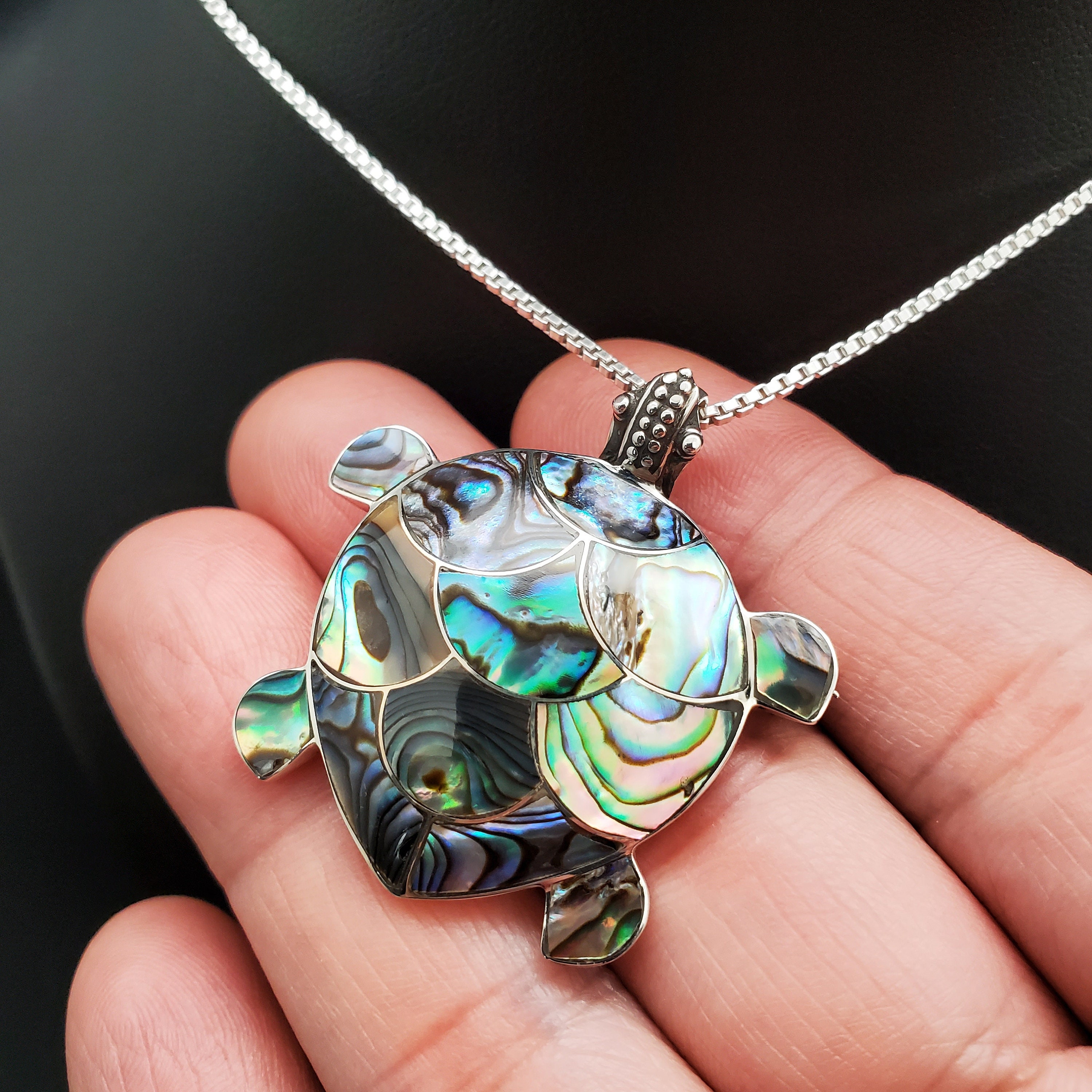 Turtle Shell Inlay FFD #427 | Abalone Shell Inlay Sea Turtle Necklace Pendant Option With ...