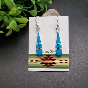 FFD #261 | Turquoise Inlay Teardrop Dangle Earrings | Sterling Silver Kingman Turquoise Earrings | Turquoise Inlay Earrings | Gift For Her