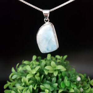 QQ-176 | Dainty Blue Larimar Necklace Pendant | Sterling Silver Larimar Pendant Necklace | Gemstone Pendant | 925 Silver Larimar Jewelry