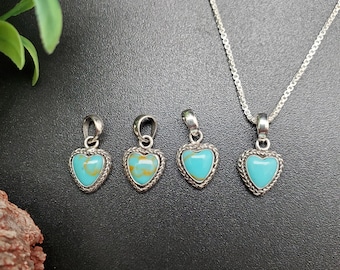 ATS#PD032 | Tiny Heart Kingman Turquoise Necklace Pendant With Option of Silver Chain | Sterling Silver Turquoise Heart Pendant Necklace