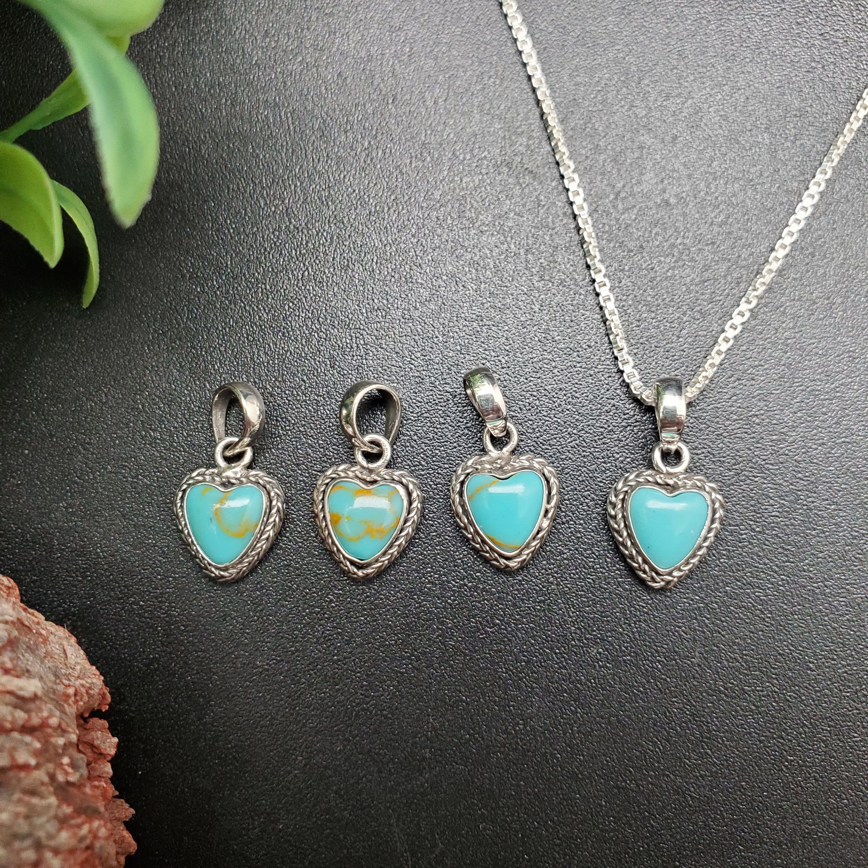 ATS#PD032 | Tiny Heart Kingman Turquoise Necklace Pendant With Option of Silver Chain | Sterling Silver Turquoise Heart Pendant Necklace