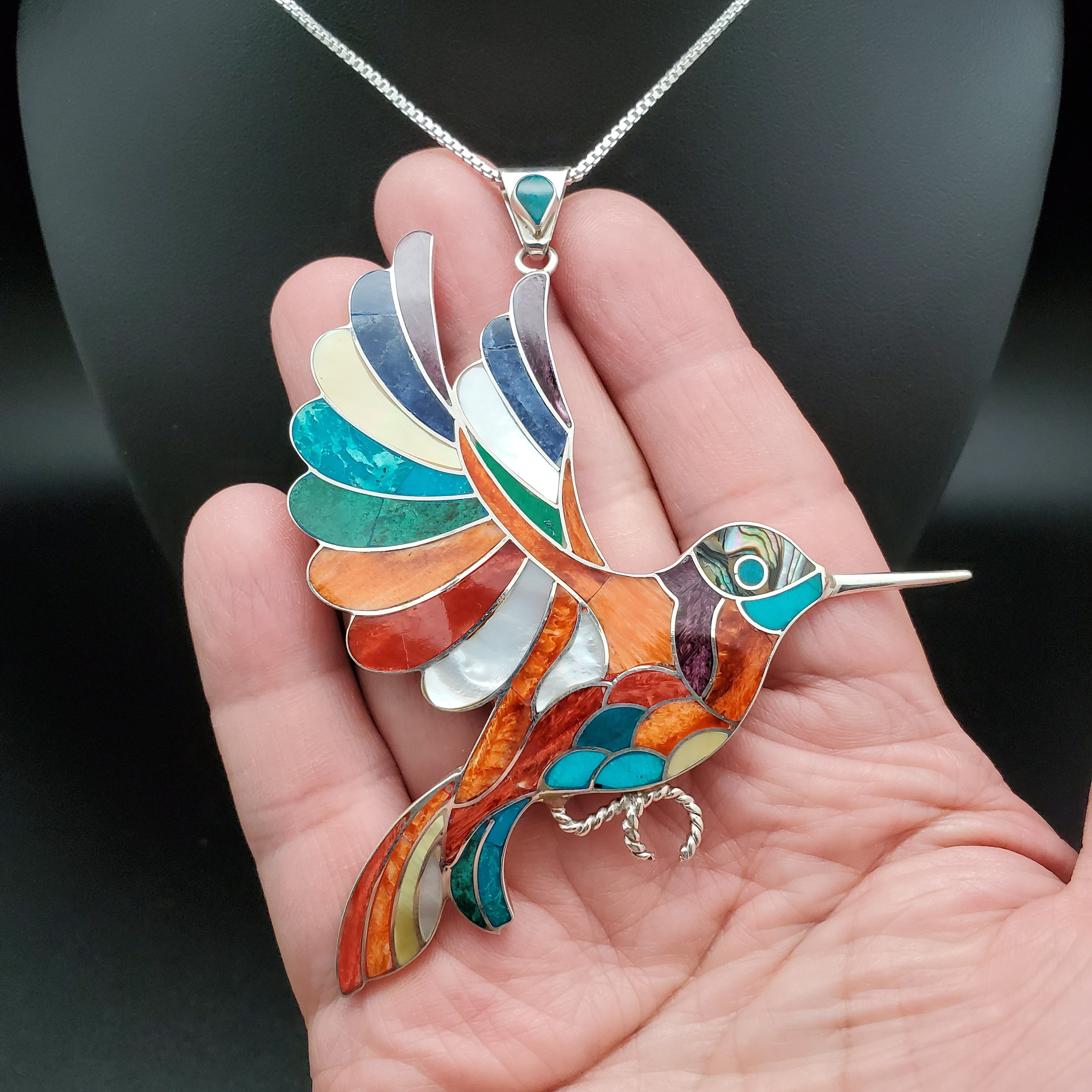 QQ-135 | Inlay Multicolor Hummingbird Necklace Pendant