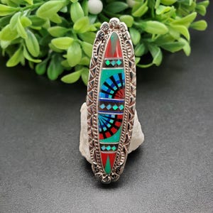 GG-090 | Unique Inlay Ring | Pattern Inlay Southwest Ring | Sterling Silver Inlay Ring | Lady Ring | Multicolor Inlay Ring | Ring For Her