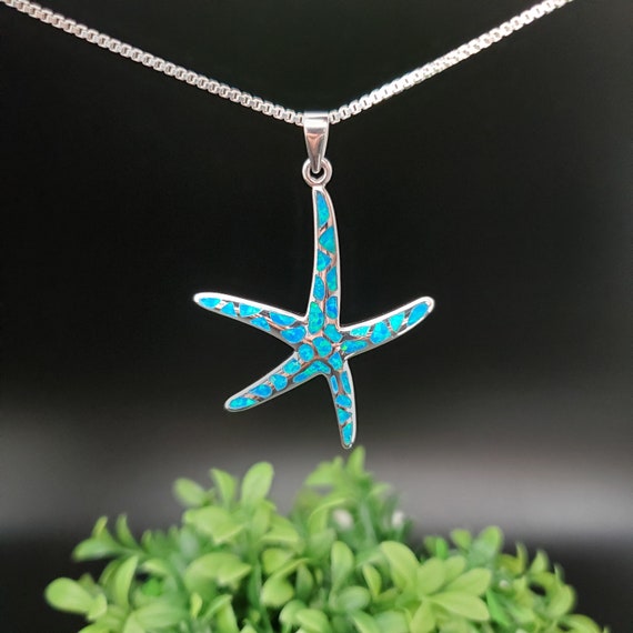 Sterling Silver Blue Opal Inlay Starfish Pendant Sterling Silver Blue Opal Inlay Starfish Pendant