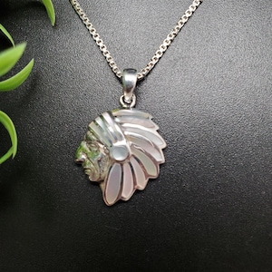 Schlüsselring #715B | Indianer Kopf Häuptling Anhänger Option Silber Kette Halskette | Sterling Silber Weiß Perlmutt Inlay Häuptling Kopf Anhänger