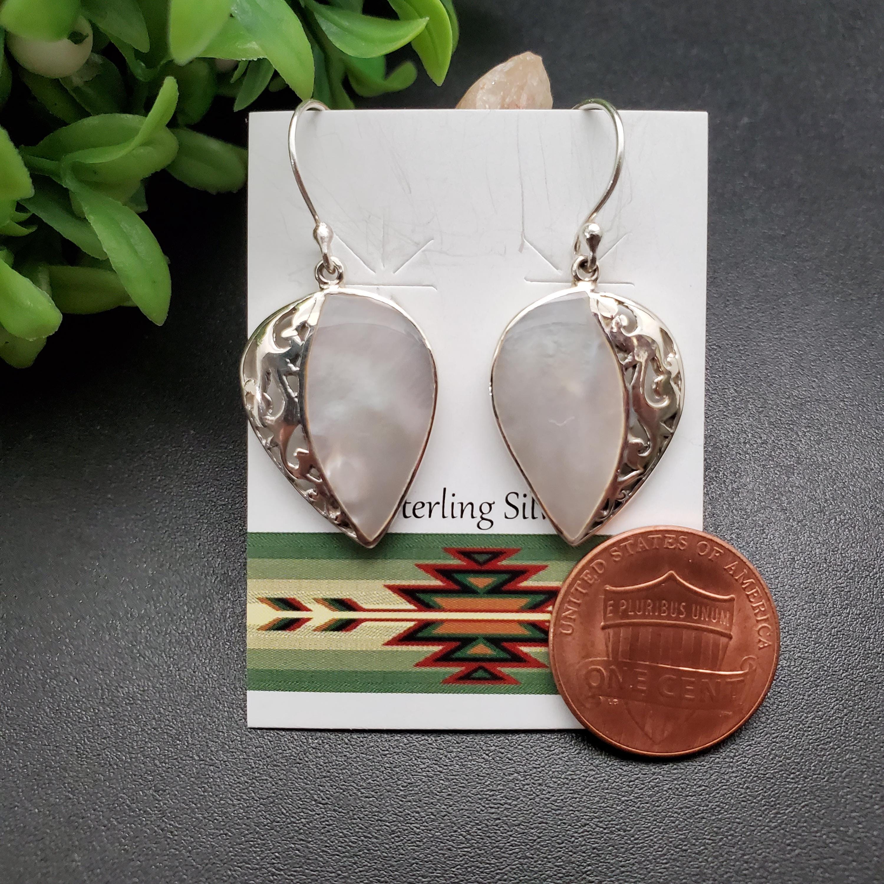 ATS-AYU184 | White Mother of Pearl Inlay Earrings | Sterling