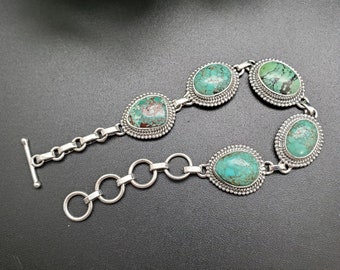 KK-215 | Turquoise Bracelet Fits 6.7 to 8.2 Inches Wrist | Turquoise Link Bracelet | Sterling Silver Turquoise Bracelet Links | Gift For Her