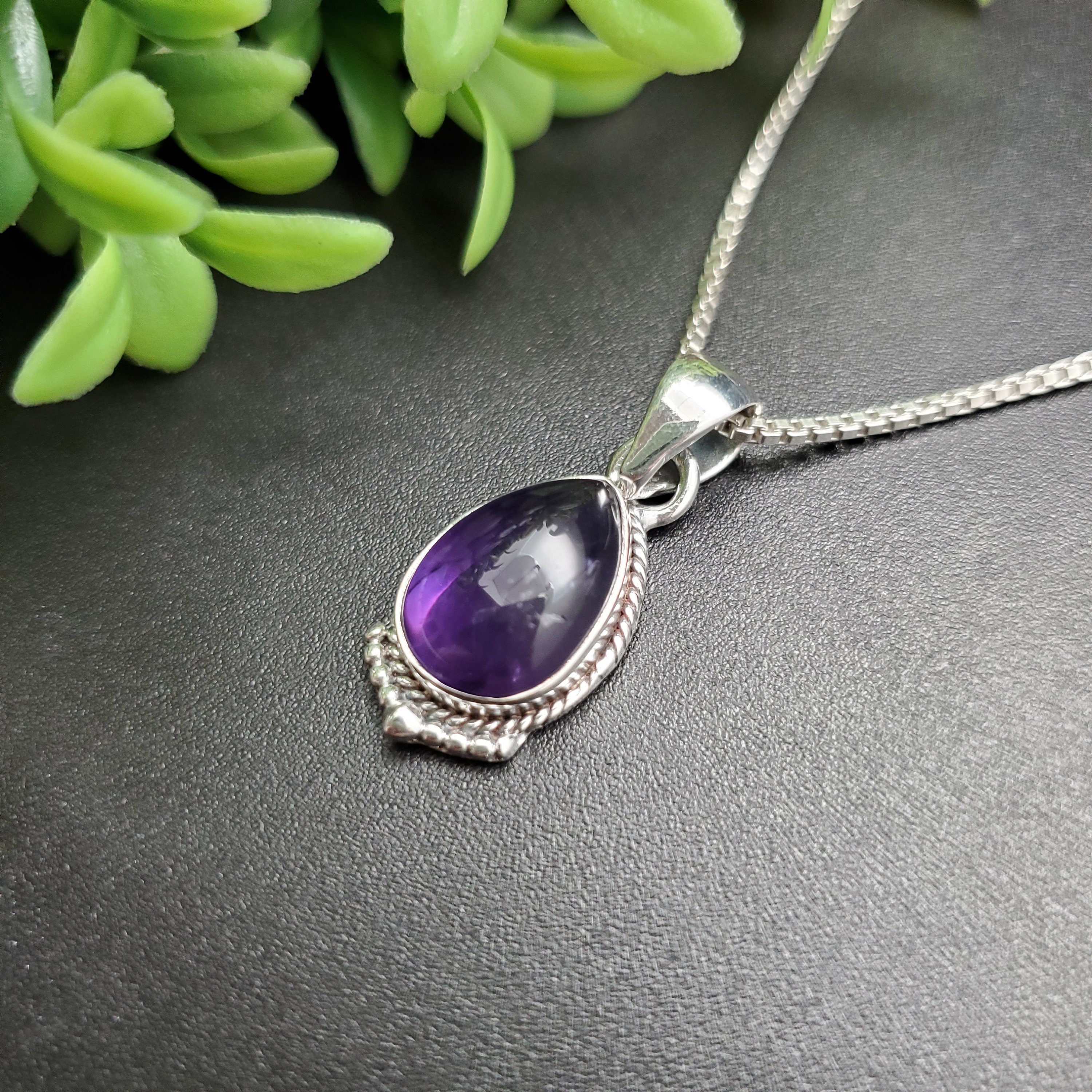 QQ-129 | Purple Amethyst Necklace Pendant Option of Silver Chain