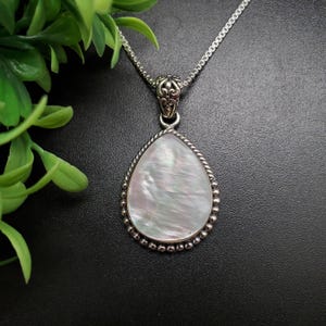 QQ-567 | White Mother of Pearl Necklace Pendant Option With Silver Chain | Sterling Silver White Shell Pendant | Mother of Pearl Pendant