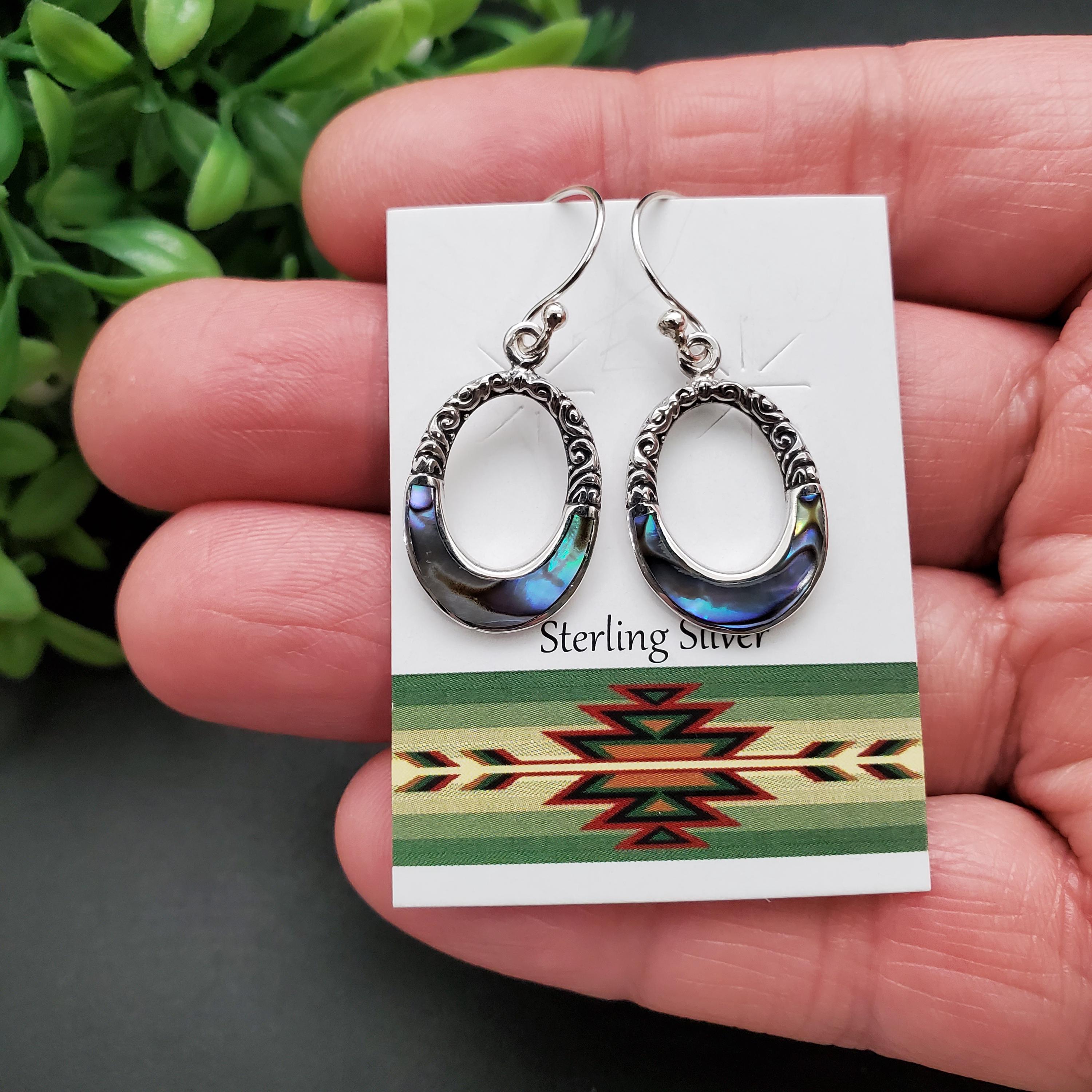 Arcobaleno Boho Prezzo Orecchini Pendenti Boho In Argento 925 E Conchiglia Abalone - Design Mezza Luna, Iridescente Pendenti Conchiglia Iridescente