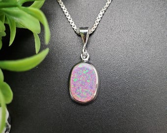 JJS-749 | Big Oval Pink Opal Necklace Pendant Option of Silver Chain Necklace | Sterling Silver Pink Opal Necklace | Pink Opal Pendant
