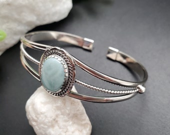 ATS#CB005 | Lovely Larimar Bracelet Cuff | Sterling Silver Larimar Southwest Bracelet | Blue Gemstone Cuff Bracelet | Silver Larimar Jewelry