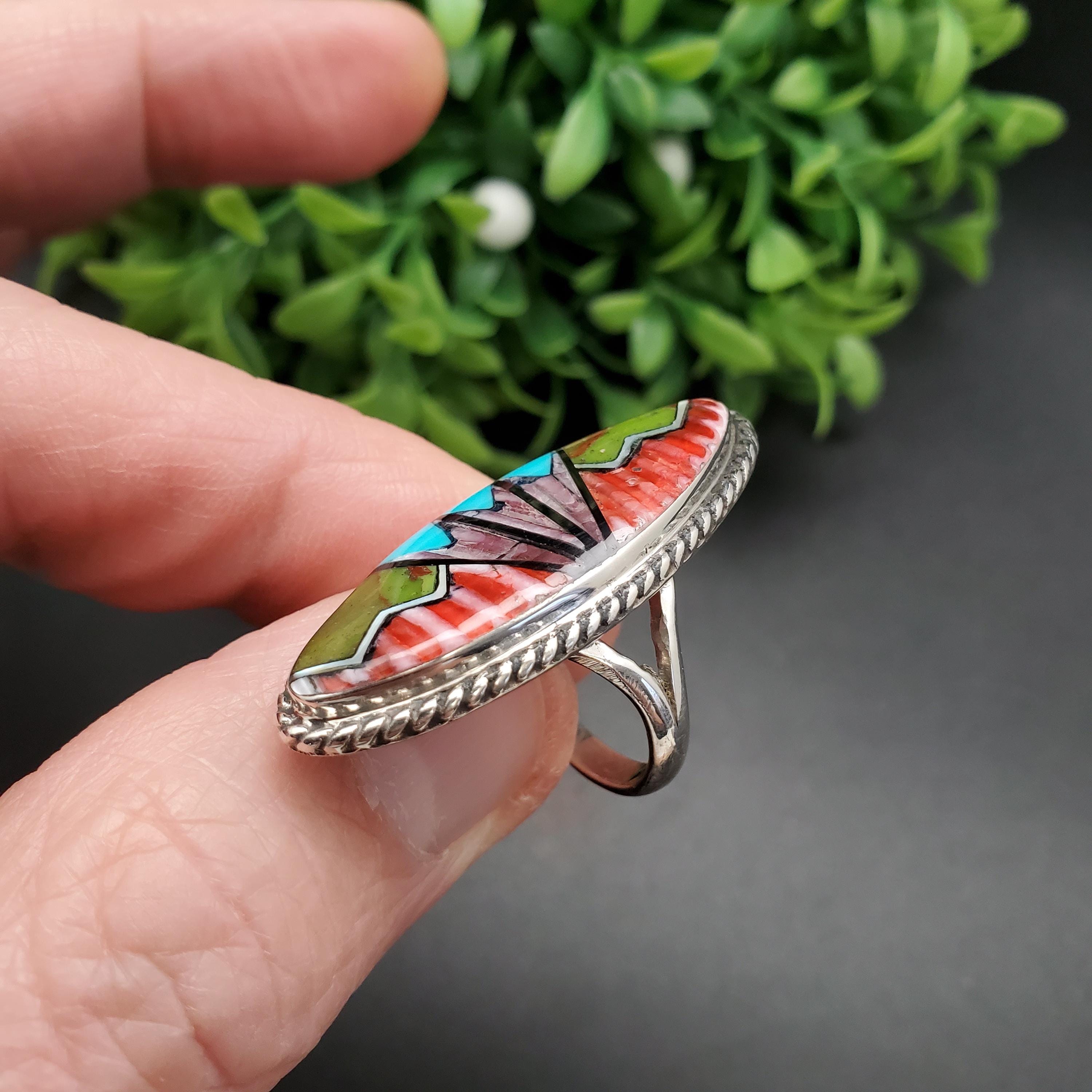 GG-069 | Silver Inlay Ring | Pattern Inlay Southwest Ring | Sterling ...
