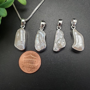 FFD #073 | Free Formed White Mother of Pearl Shell Necklace Pendant | Sterling Silver White Shell Pendant | Dainty Mother of Pearl Pendant