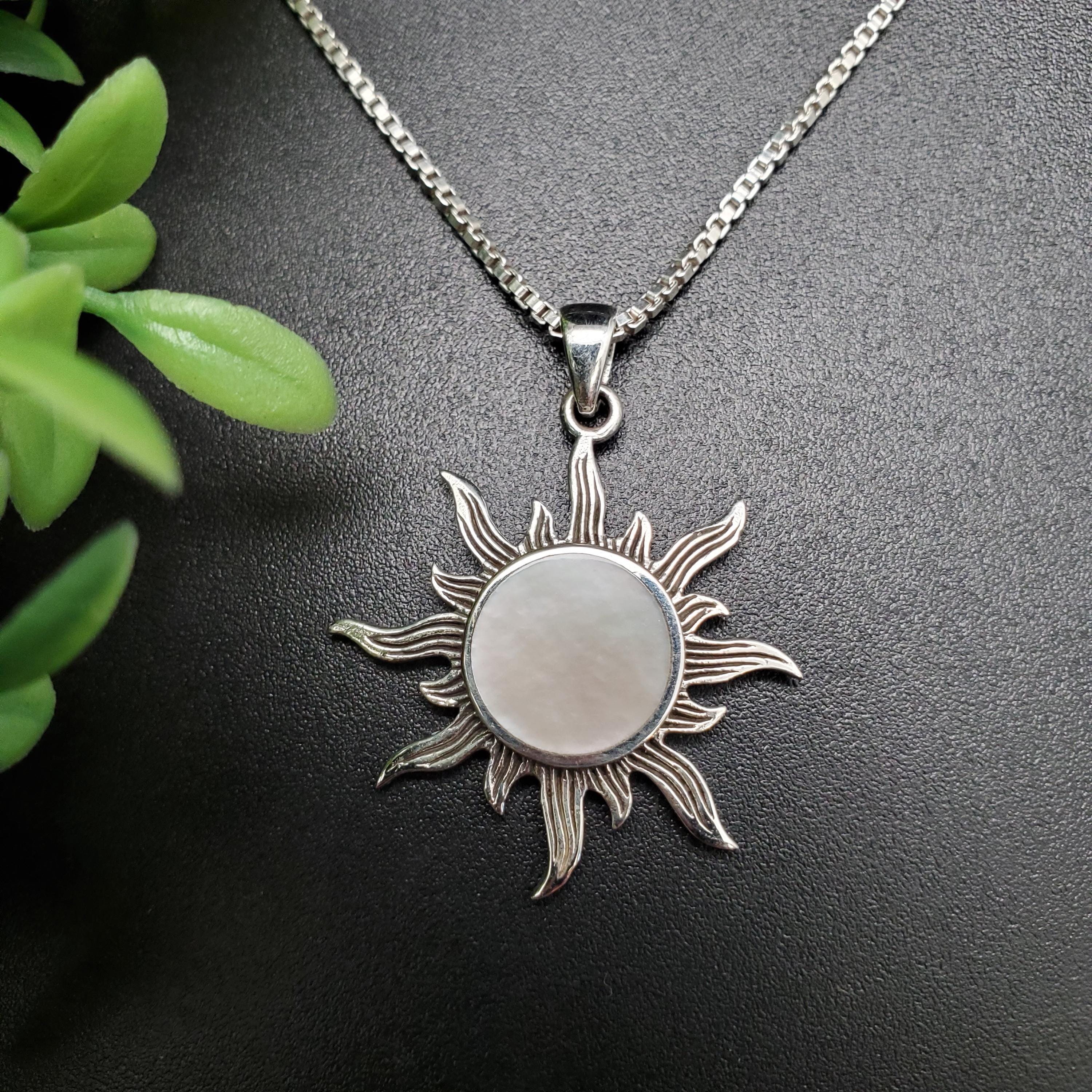 ATS-AYU025 | White Mother of Pearl Inlay Sun Necklace Pendant