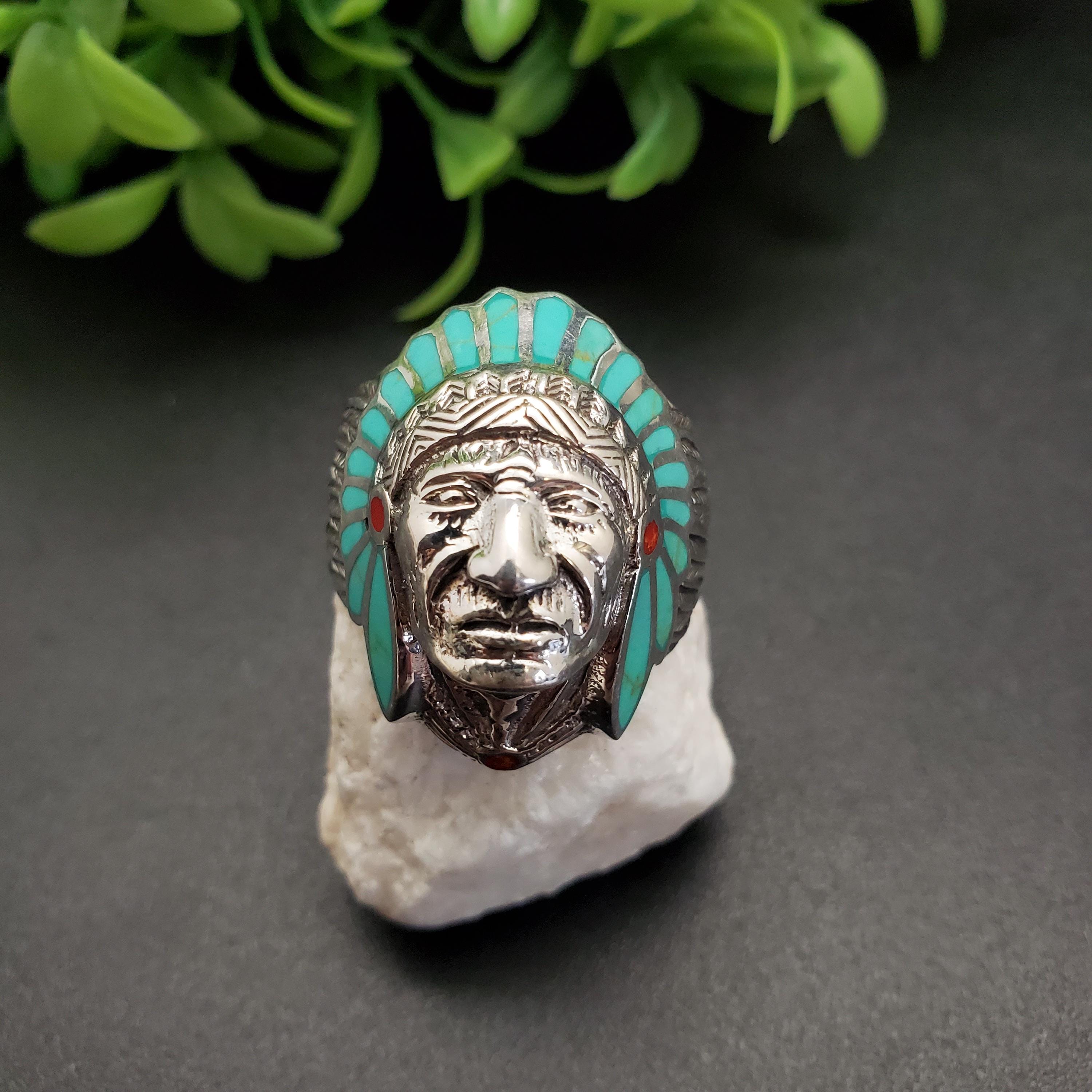 IndianターコイズBIGリング ベアクロー Hand Made Turquoise Indian Head Ring Men - Etsy