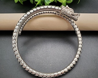 KK-224 | Bracelet manchette tête de dragon en argent sterling | Manchette-bracelet balinaise tête de dragon | Manchette bracelet dragon en argent | Bijoux dragons