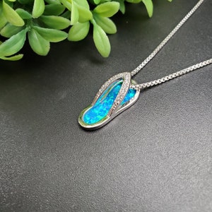 Silver Blue Opal Flip Flop Pendant Necklace