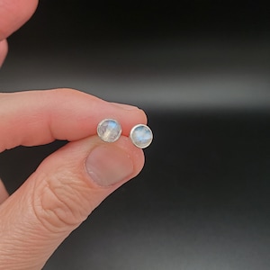JJS-707 | 7mm Rainbow Moonstone Post Earrings | Sterling Silver Moonstone Posts | Everyday Earrings | Simple Moonstone Studs | Healing Gems
