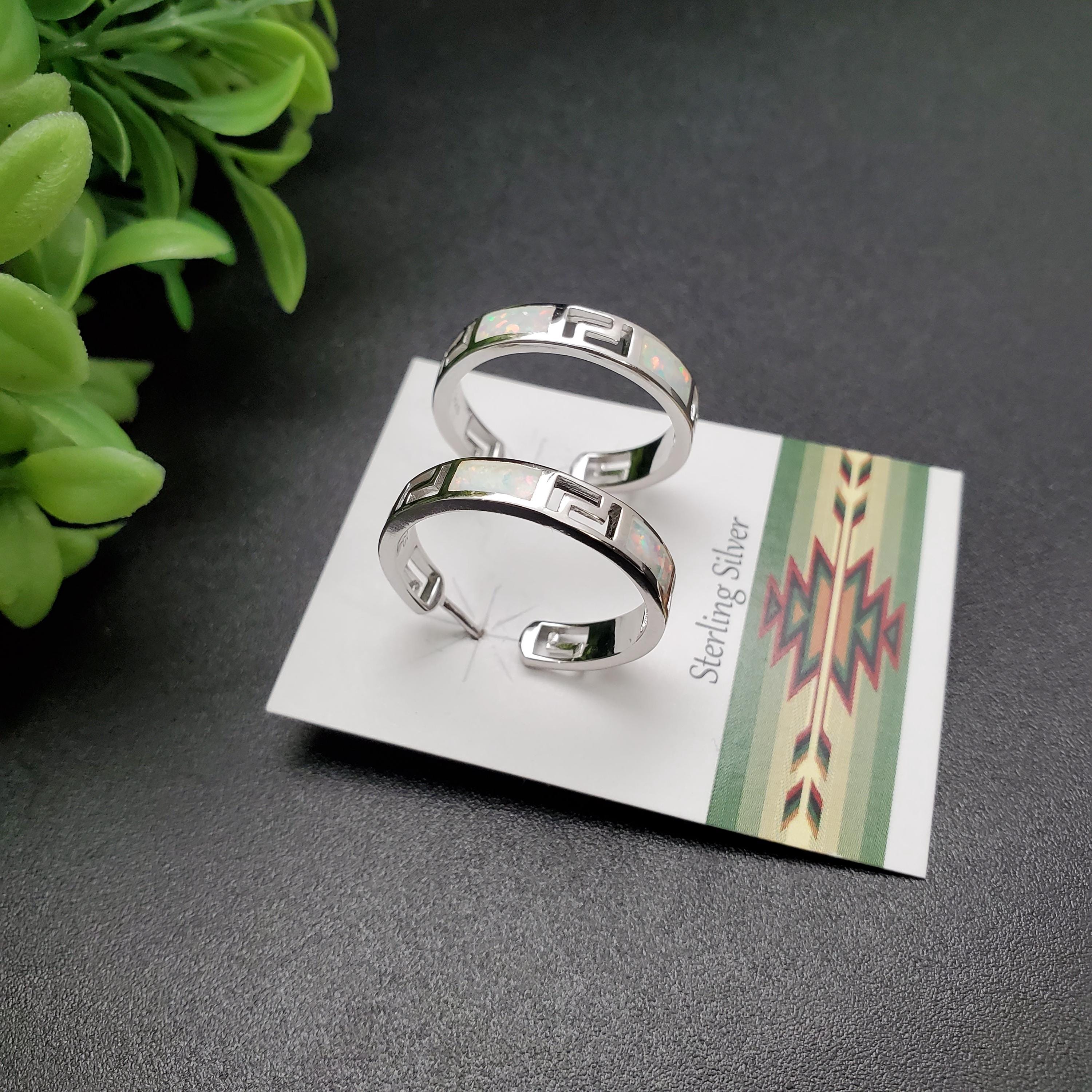 QQ-801 | Lovely White Opal Inlay Hoop Earring Posts | Sterling