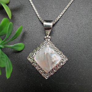 ATS-AYU239 | White Mother of Pearl Necklace Pendant Option With Silver Chain | Sterling Silver White Shell Pendant | Mother of Pearl Pendant
