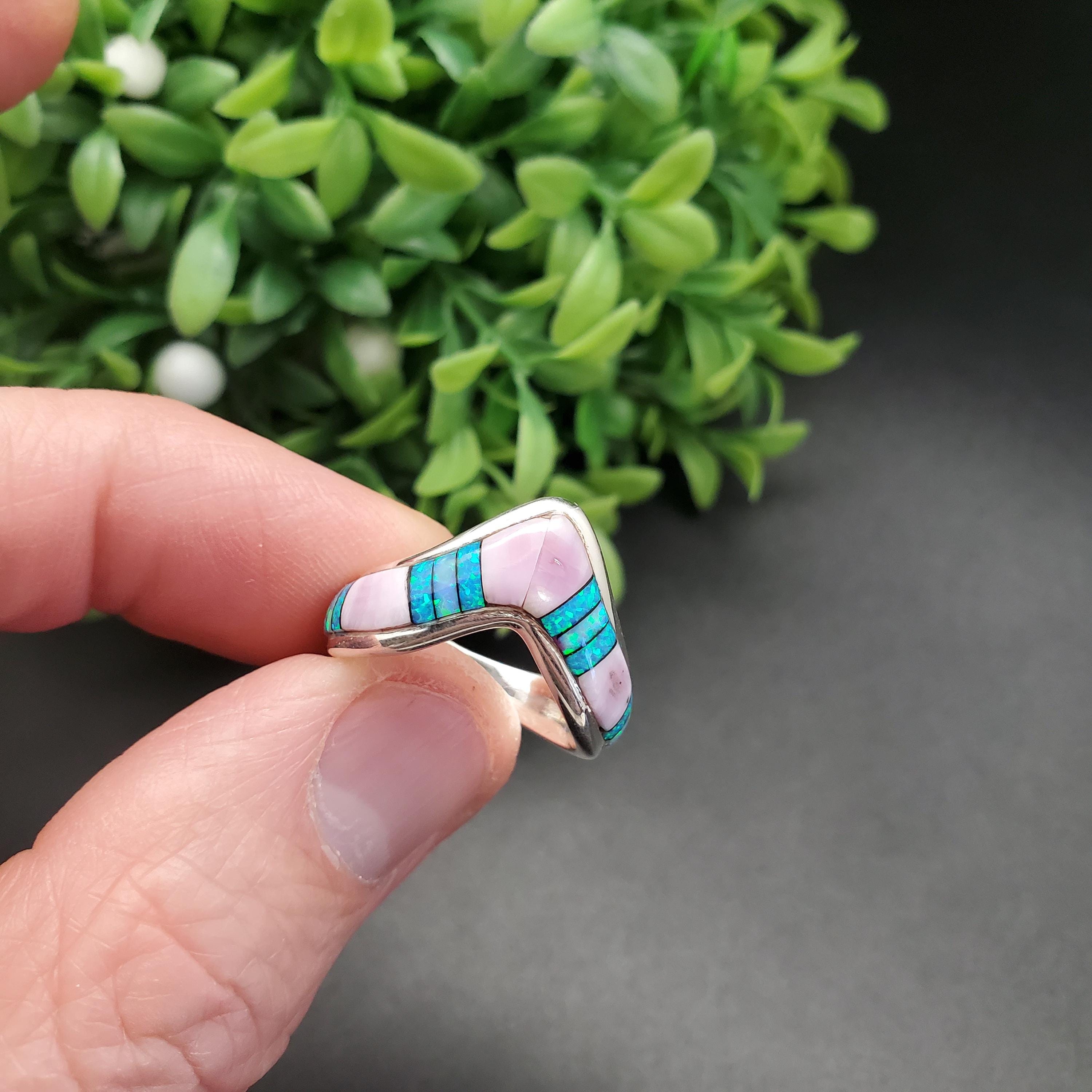 GG-019 | Silver Inlay Opal Ring | Micro Inlay Southwest Ring | Sterling ...