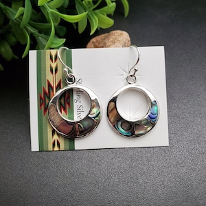 FFD #803 | Dainty Abalone Shell Circle Dangle Earrings | Sterling Silver Abalone Inlay Loop Earrings | Abalone Drop Earrings | Gift For Her