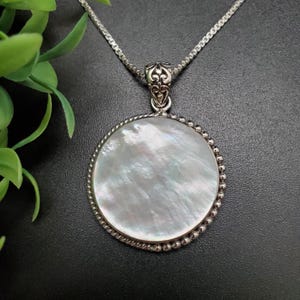 QQ-565 | White Mother of Pearl Necklace Pendant Option With Silver Chain | Sterling Silver White Shell Pendant | Mother of Pearl Pendant