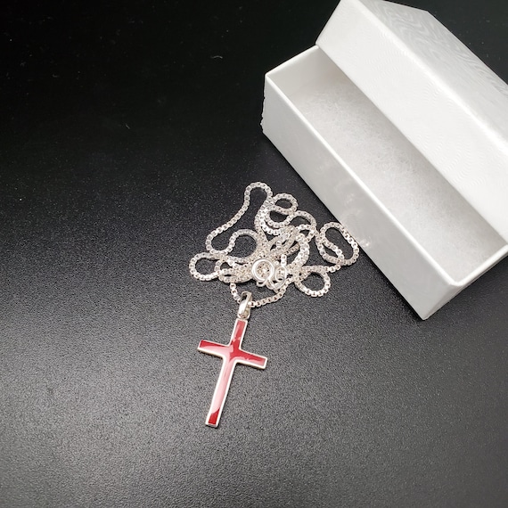 ATS-AYU060 | Dainty Red Coral Inlay Cross Pendant Necklace Option
