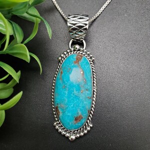 FFD #952 | Natural Kingman Turquoise Necklace Pendant With Option of Silver Chain | Handmade Sterling Silver Turquoise Pendant Necklace