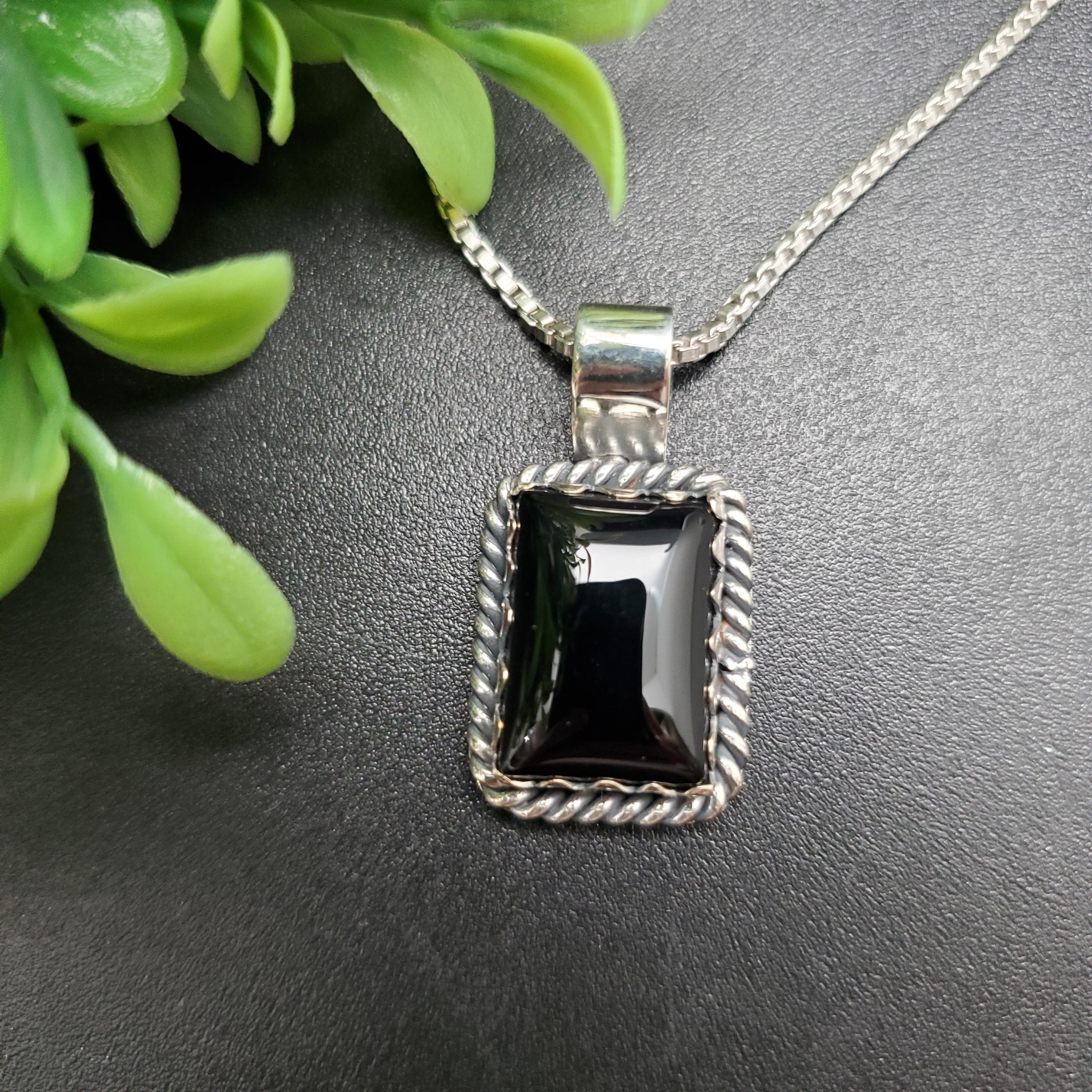 QQ-865 | Southwestern Black Onyx Rectangle Necklace Pendant