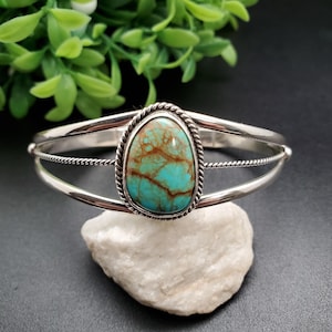 ATS#CB036 | Dainty Blue Turquoise Bracelet Cuff | Sterling Silver Turquoise Southwest Bracelet | Big Round Shape Turquoise Cuff Bracelet