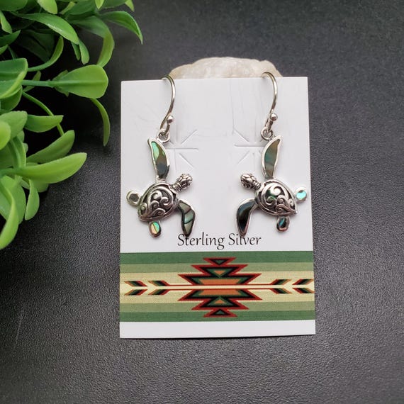 FFD #019 Dainty Abalone Shell Sea Turtle Earrings Sterling