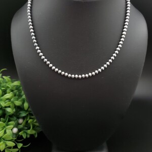 QQ-249 | 4mm Southwestern Navajo Pearl Silver Beads Necklace 17.5 inches | Sterling Silver Navajo Pearl Necklace | Navajo Pearl Necklace