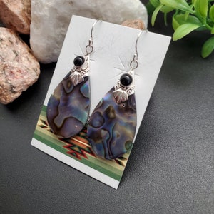 FFD #526 | Abalone Shell Inlay Teardrop Dangle Earrings | Sterling Silver Abalone Shell Earrings | Dainty Paua Shell Earrings | Gift For Her