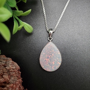 ATS#PD014 | Big Teardrop White Opal Necklace Pendant Option of Silver Chain Necklace | Sterling Silver White Opal Necklace | Fire White Opal