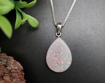 ATS#PD014 | Big Teardrop White Opal Necklace Pendant Option of Silver Chain Necklace | Sterling Silver White Opal Necklace | Fire White Opal