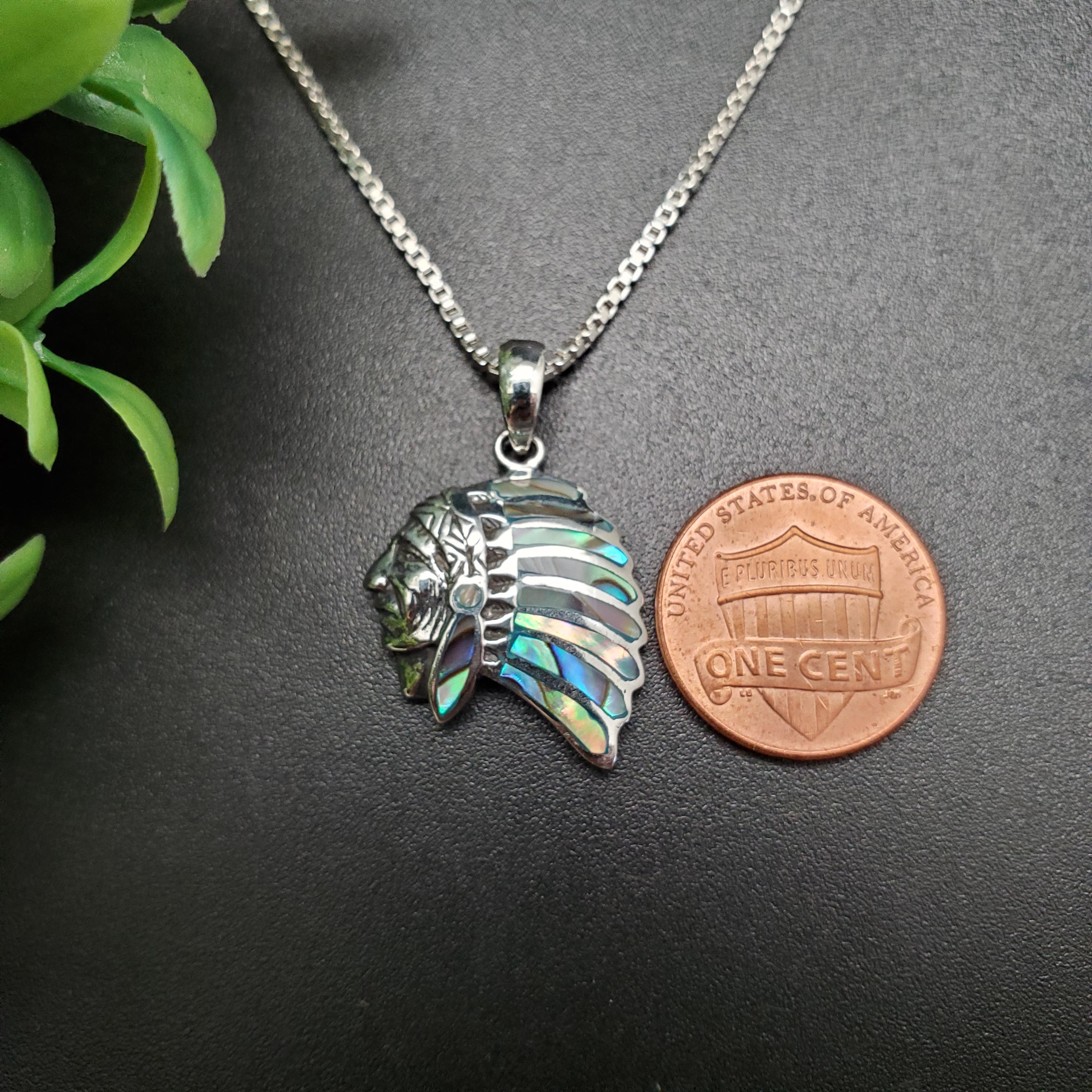 QQ-329 | Abalone Shell Indian Head Chief Necklace Pendant Option