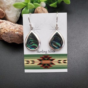 FFD #512 | Abalone Shell Inlay Teardrop Dangle Earrings | Sterling Silver Abalone Shell Earrings | Dainty Paua Shell Earrings | Gift For Her