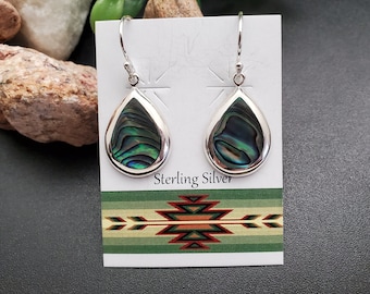 FFD #512 | Abalone Shell Inlay Teardrop Dangle Earrings | Sterling Silver Abalone Shell Earrings | Dainty Paua Shell Earrings | Gift For Her