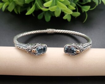 KK-144 | Sterling Silver Blue Topaz Bracelet Cuff | Balinese
