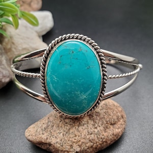ATS#CB035 | Dainty Blue Turquoise Bracelet Cuff | Sterling Silver Turquoise Southwest Bracelet | Big Round Shape Turquoise Cuff Bracelet