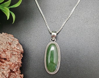 ATS#PD006 | Big Oval Green Aventurine Necklace Pendant With Options of Silver Chain | Sterling Silver Green Aventurine Pendant Necklace