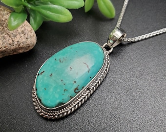 ATS#PD195 | Ravissant collier pendentif turquoise Royston, pendentif turquoise en argent sterling du sud-ouest, collier pendentif turquoise bleu-vert