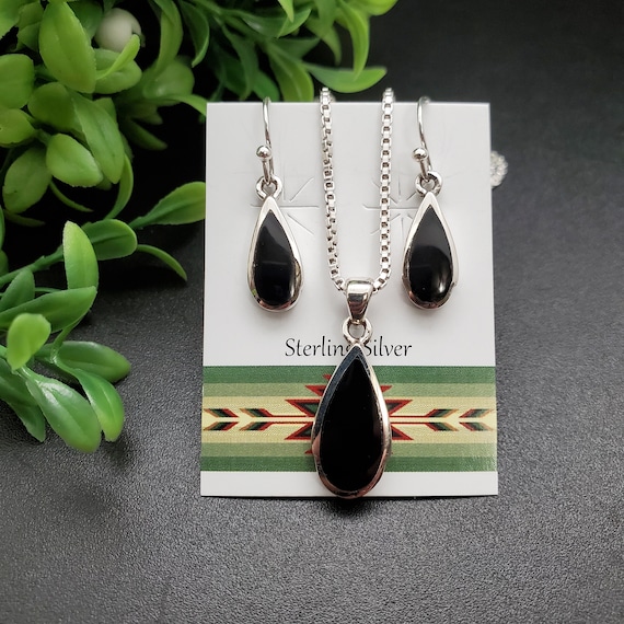 Black Onyx Inlay Teardrop Shape Sterling Silver Earrings Black Onyx Inlay Teardrop Shape Sterling Silver Earrings