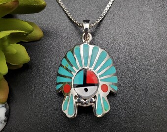 Vintage Native American Indian Jewelry Zuni Sun Face Deity