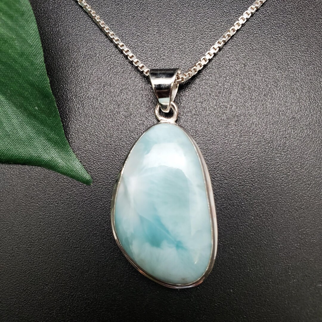 QQ-147 | Dainty Blue Larimar Necklace Pendant | Sterling Silver