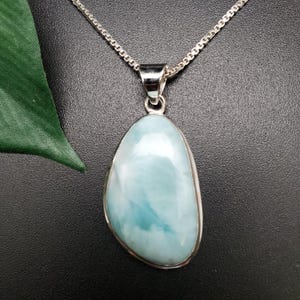 QQ-147 | Dainty Blue Larimar Necklace Pendant | Sterling Silver Larimar Pendant Necklace | Gemstone Pendant | 925 Silver Larimar Jewelry