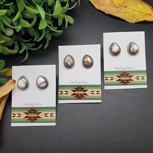 ATS-PST038 | 10x12mm Teardrop Wild Horse Turquoise Post Earrings | Sterling Silver Wild Horse Studs | Wild Horse Teardrop Posts Gift For Her